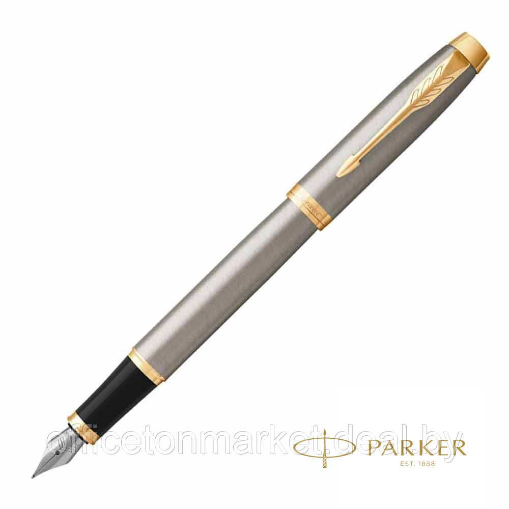 Ручка перьевая "Parker IM Brushed Metal GT", F, серебристый, золотистый, патрон черный
