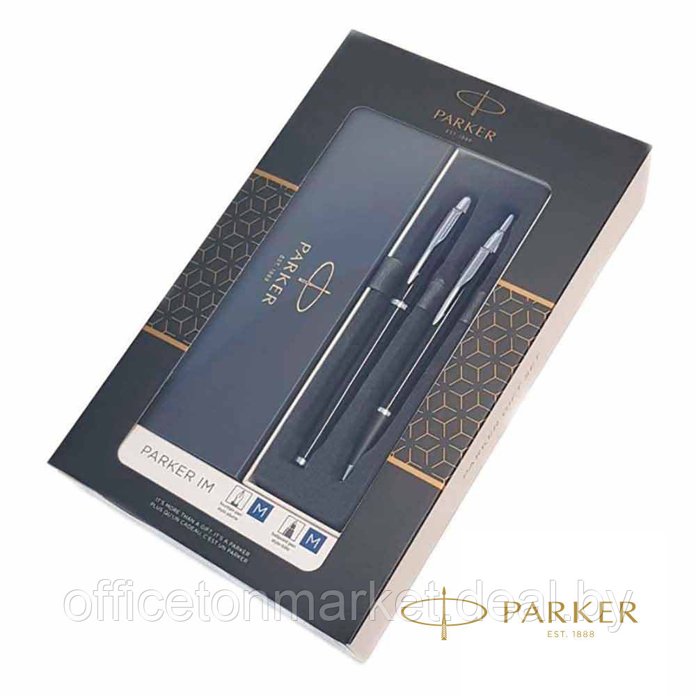 Набор ручек Parker "IM Black CT": шариковая автоматическая + перьевая, черный, серебристый - фото 1 - id-p225408152