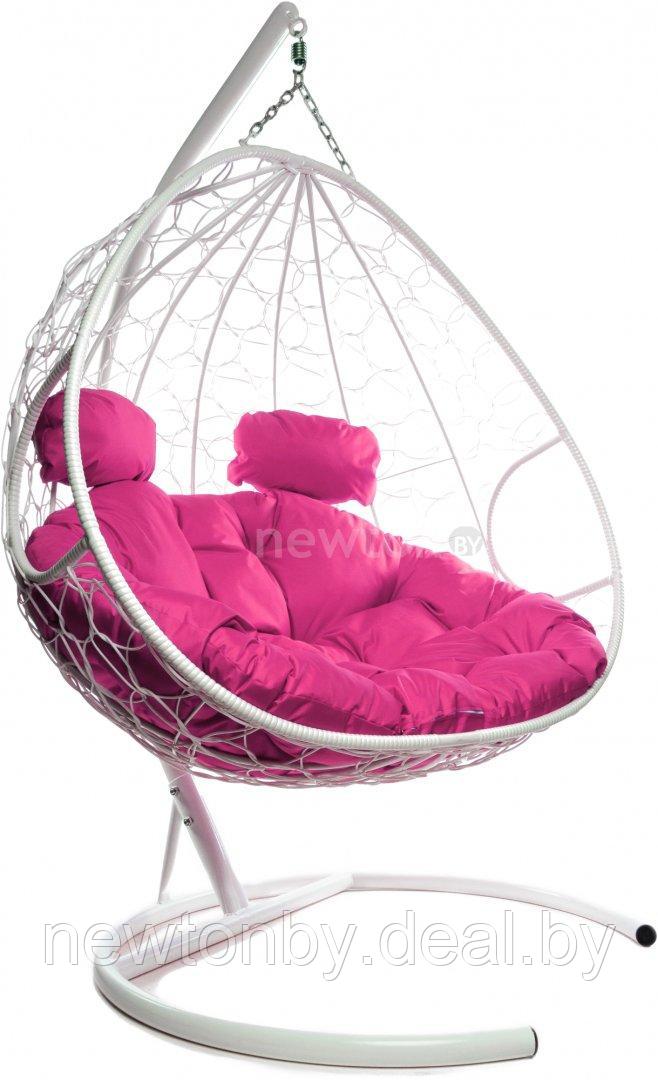 Подвесное кресло M-Group Для двоих 11450108 (белый ротанг/розовая подушка) - фото 1 - id-p226695695