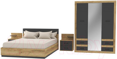 Комплект мебели для спальни Интерлиния Loft-1 Спальня-1 (дуб золотой/антрацит) - фото 1 - id-p225916393
