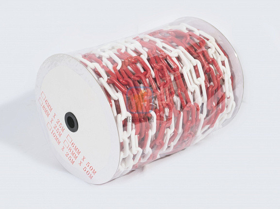 Цепь пластиковая сигнальная для ограждения красно-белая, 8 мм, Бухта 50м - фото 1 - id-p226655171