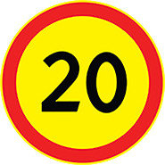 3.24 Ограничение максимальной скорости 20 (на желтом фоне)