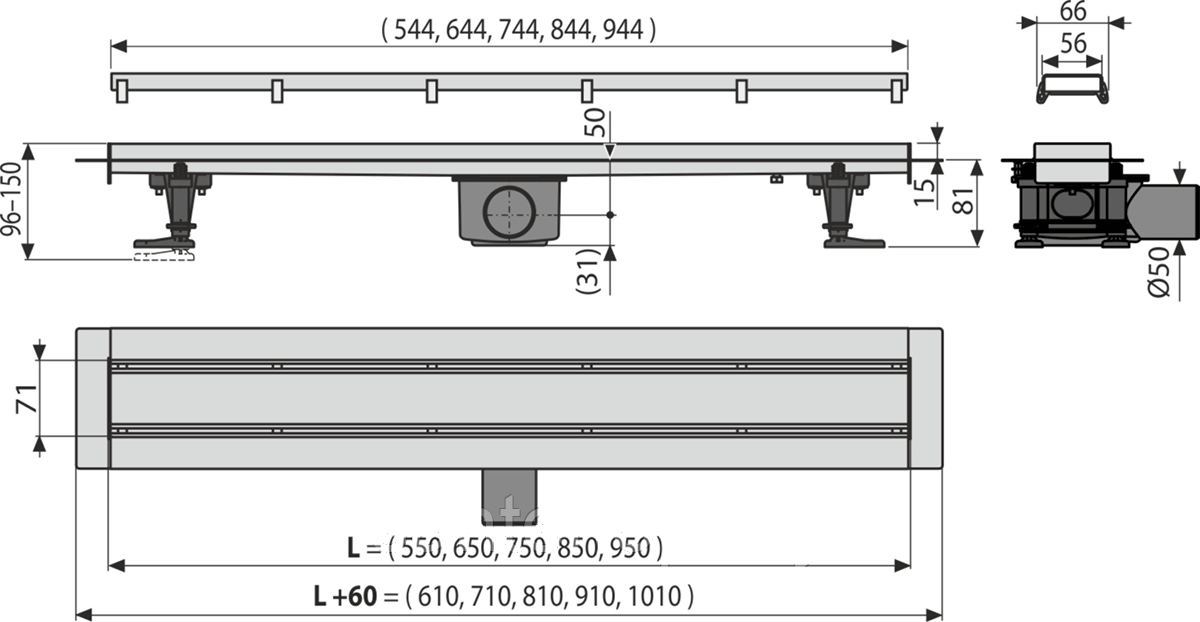 Трап для душа с двойной решеткой Alcaplast APZ13-DOUBLE9-950 - фото 2 - id-p226611156