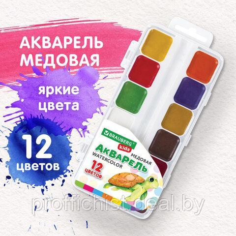 Краски акварельные BRAUBERG KIDS, медовые, 12 цветов, квадратные кюветы, пластиковый пенал ЦЕНА БЕЗ НДС!!! - фото 1 - id-p226697580