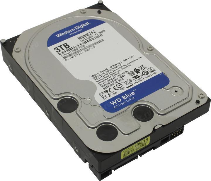 Жёсткий диск HDD 3 Tb SATA 6Gb/s Western Digital Blue WD30EZAZ 3.5" 5400rpm 256Mb - фото 1 - id-p226716062