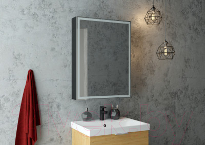 Шкаф с зеркалом для ванной Континент Mirror Box Black Led 60х80 - фото 9 - id-p226720402