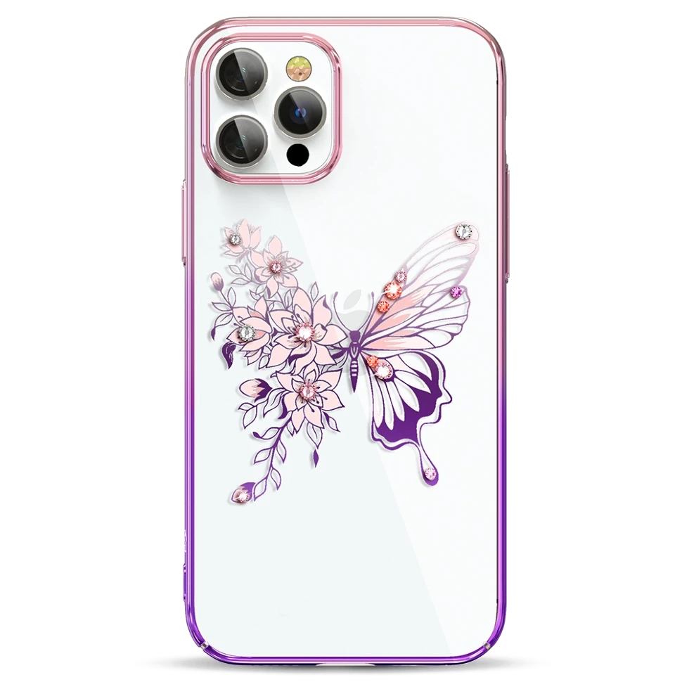 Чехол PQY Butterfly для iPhone 12/12 Pro Розовый/Фиолетовый