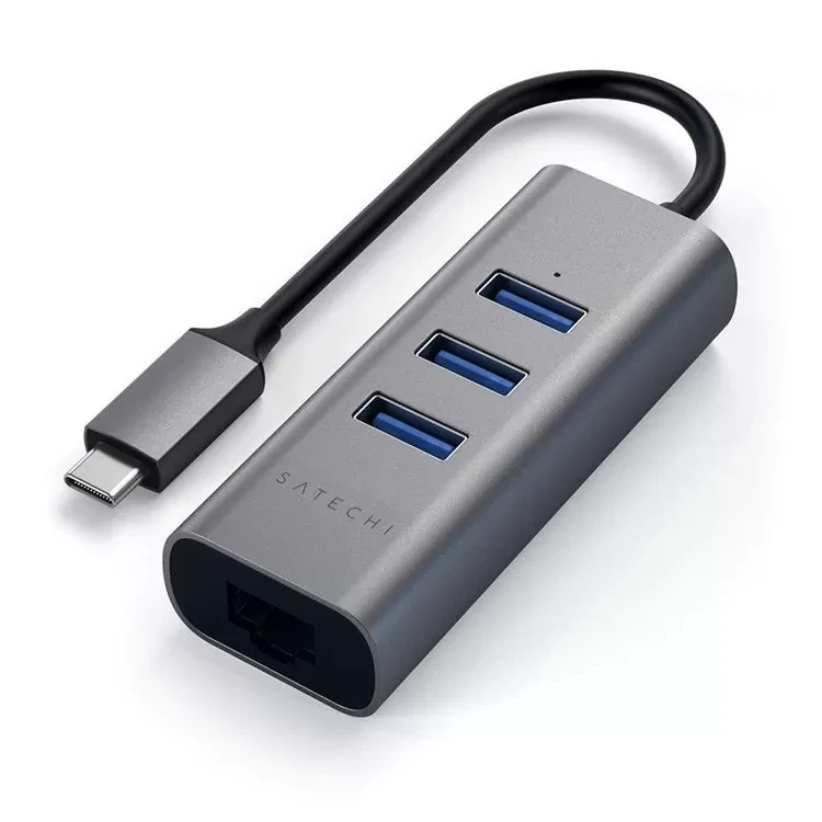 Хаб Satechi Type-C 2-IN-1 USB HUB With Ethernet Серый - фото 2 - id-p226741182