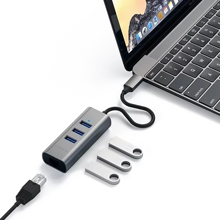 Хаб Satechi Type-C 2-IN-1 USB HUB With Ethernet Серый - фото 4 - id-p226741182