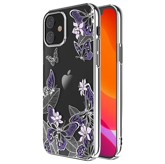 Чехол PQY Butterfly для iPhone 12 mini Фиолетовый/Серебро - фото 1 - id-p226739231