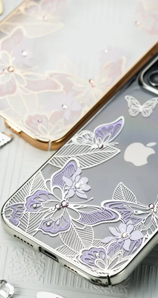 Чехол PQY Butterfly для iPhone 12 mini Фиолетовый/Серебро - фото 2 - id-p226739231