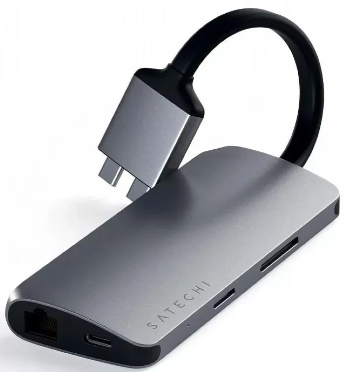 Хаб Satechi Type-C Dual Multimedia Adapter для Macbook Серый - фото 2 - id-p226741238