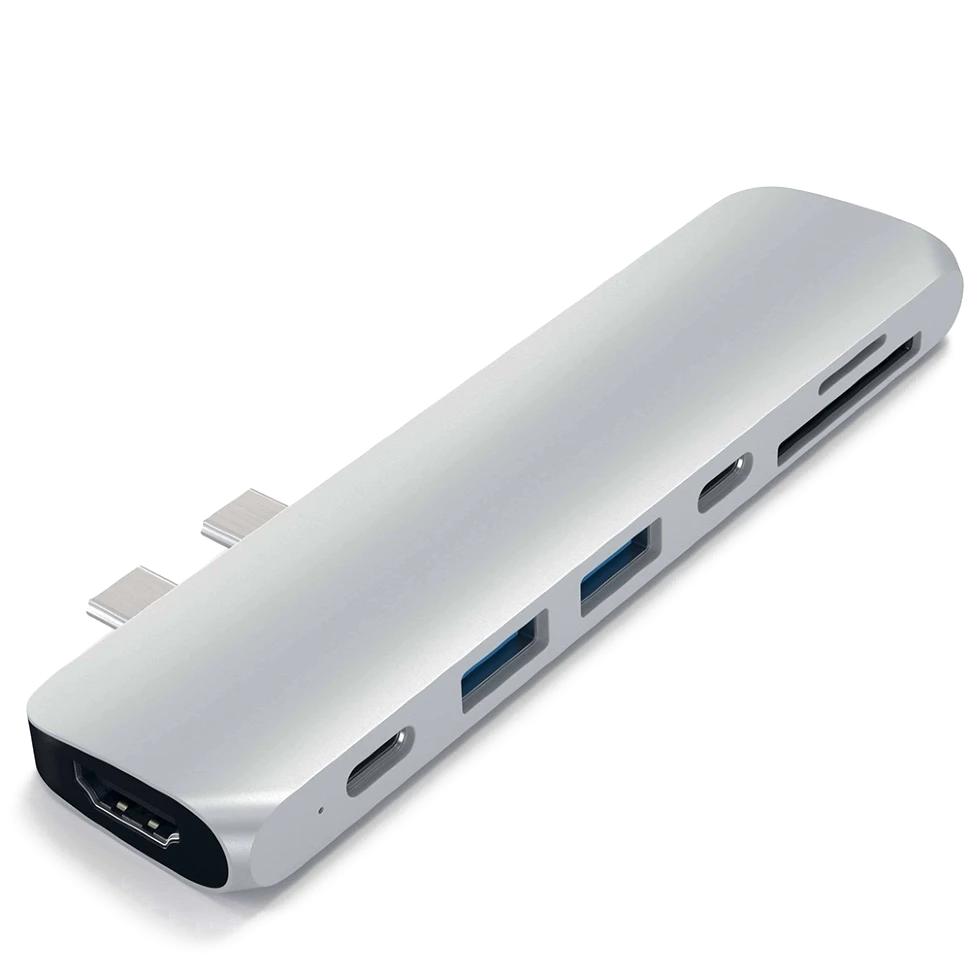 Хаб Satechi Aluminum Pro Hub для Macbook Pro (HDMI, Type-C Thunderbolt 3, SD, microSD, 2 x USB 3.0) Серебро - фото 1 - id-p226741240