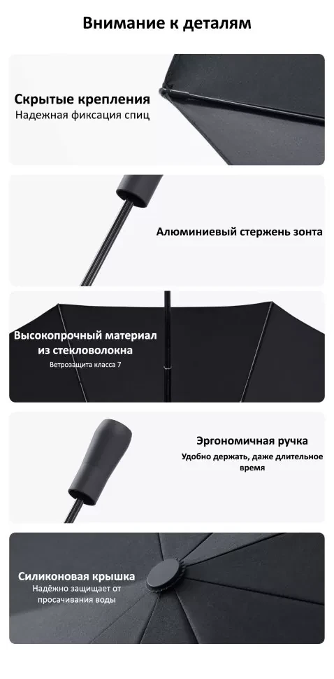 Зонт Daily Elements Super Wind Resistant Umbrella MIU001 Чёрный - фото 9 - id-p226741285