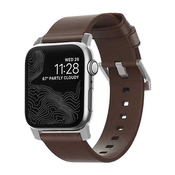 Ремешок кожаный Nomad Modern для Apple Watch 42/44 мм Коричневый с серебряной фурнитурой