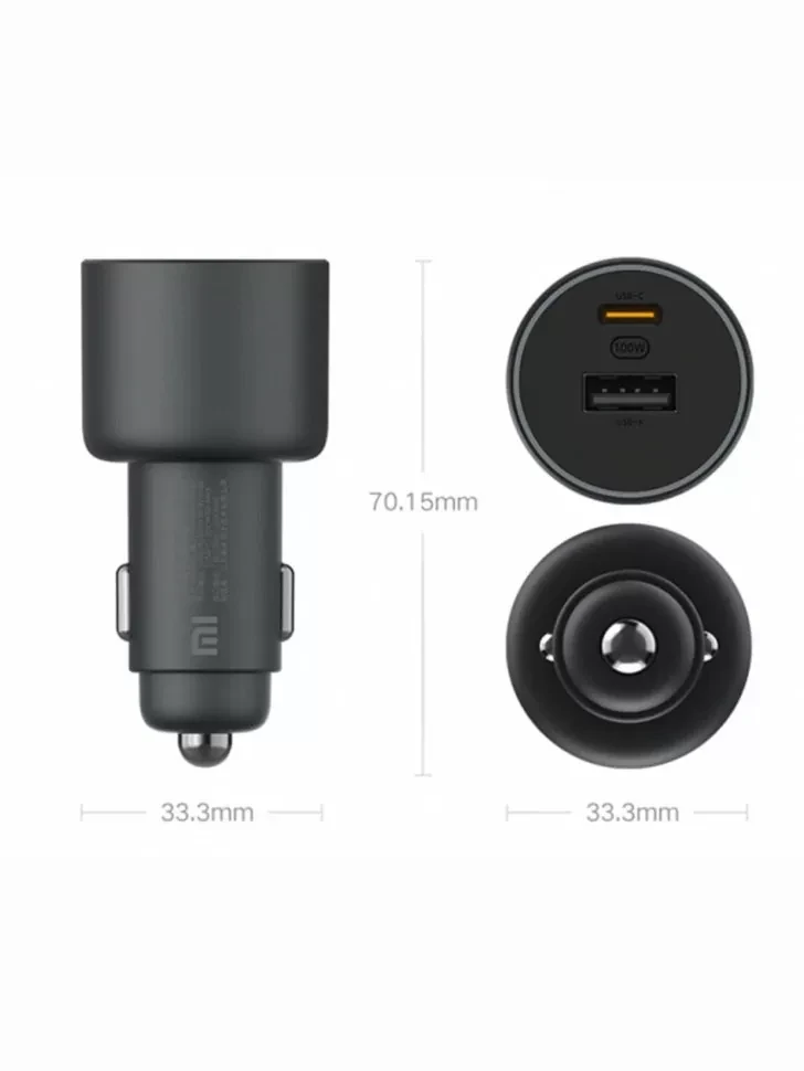 Автомобильное зарядное устройство Xiaomi Mi Car Charger Fast Charging Version 1А1С 100W Чёрное - фото 7 - id-p226740324