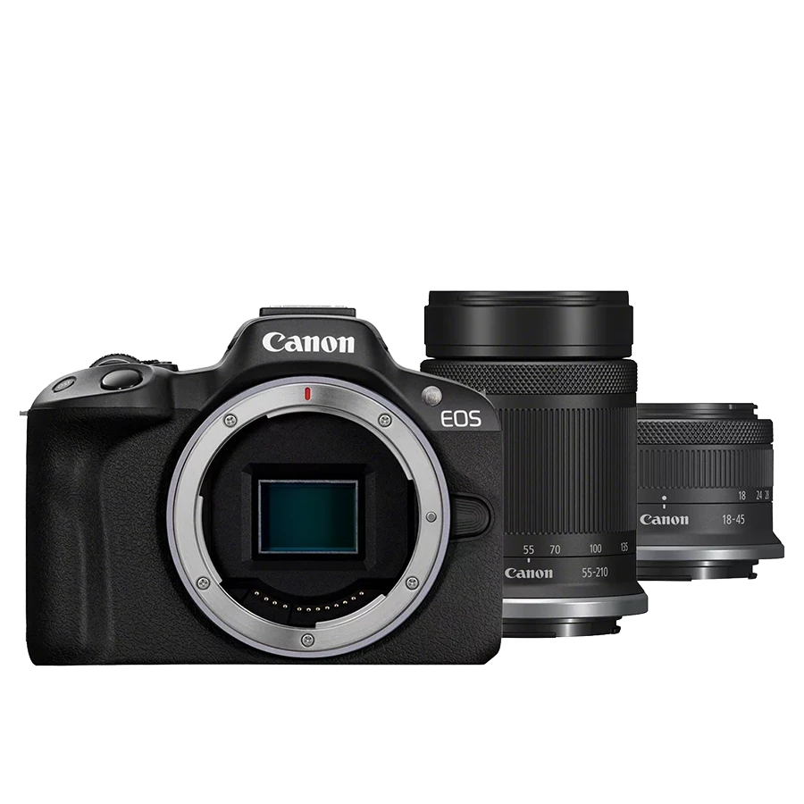 Беззеркальная камера Canon EOS R50 Kit (18-45 + 55-210) RF Чёрная - фото 1 - id-p226743308