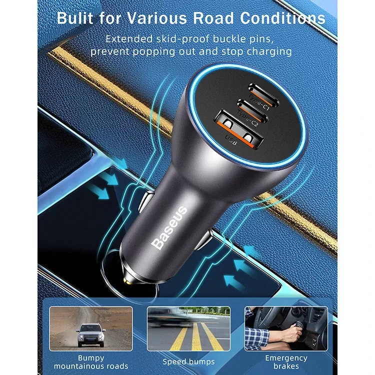 Автомобильное зарядное устройство Baseus Golden Contactor Pro 65W U+C+C Синее - фото 10 - id-p226740364