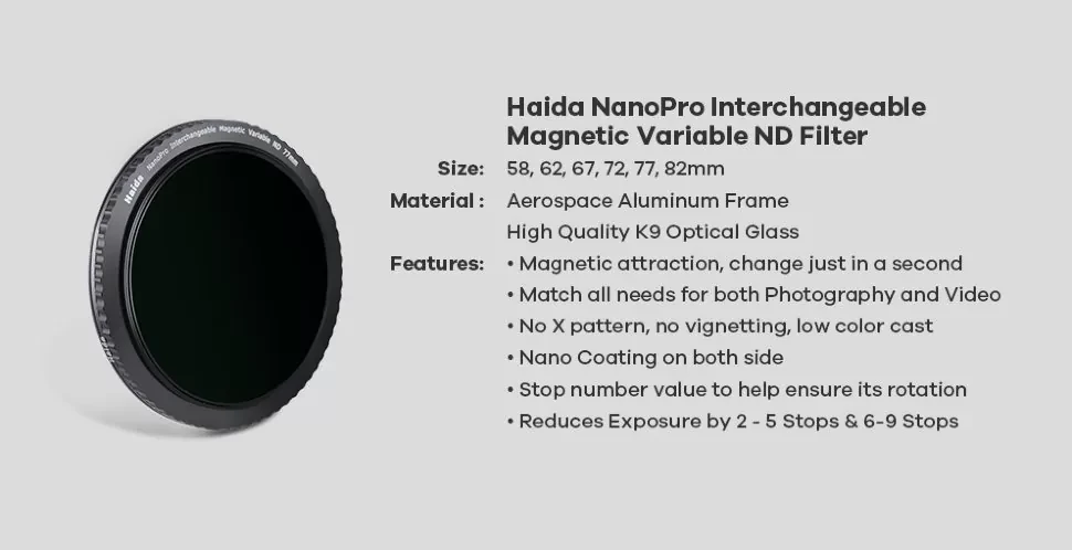 Комплект светофильтров Haida NanoPro Interchangeable Magnetic VND 72мм - фото 4 - id-p226745253