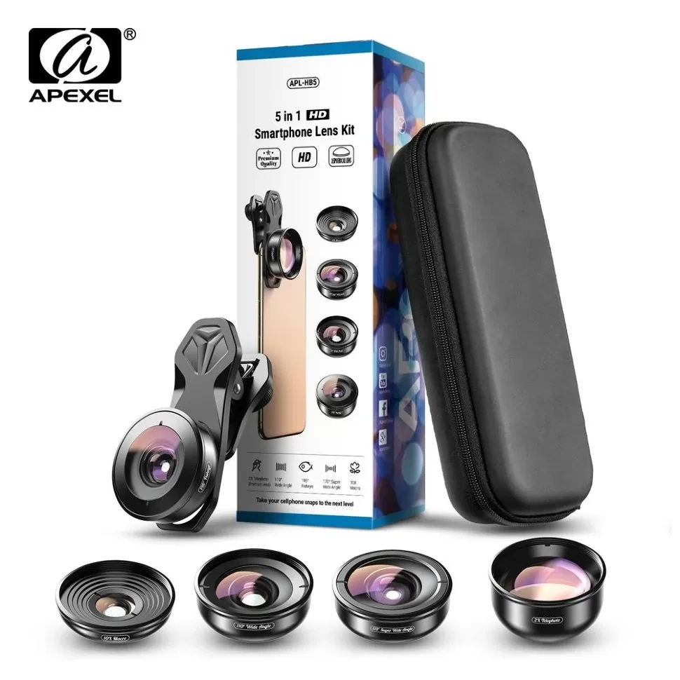 Комплект объективов Apexel 5-in-1 HB5 для смартфона - фото 8 - id-p226738537