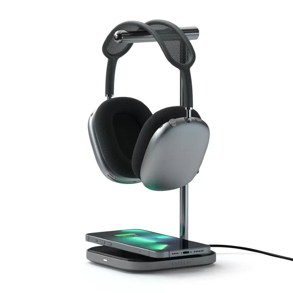 Подставка для наушников с беспроводной зарядкой Satechi 2 in 1 Headphone Stand with Wireless Charger Серая - фото 5 - id-p226740551