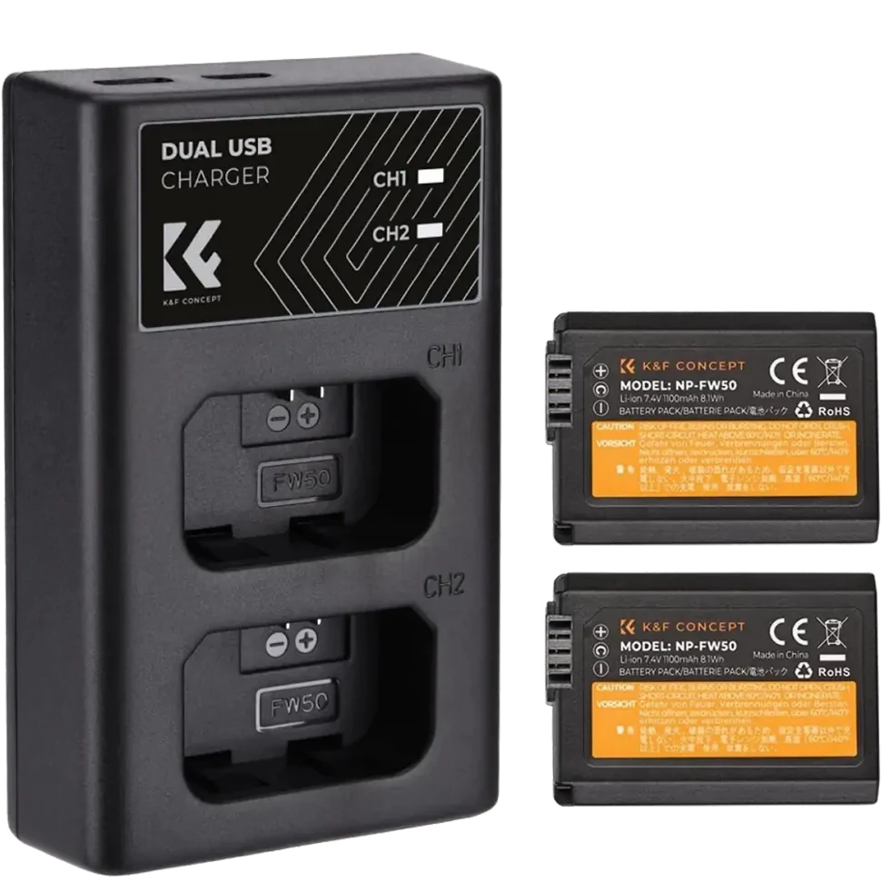 2 аккумулятора NP-FW50 + зарядное устройство K&F Concept KF28.0015 - фото 1 - id-p226743559