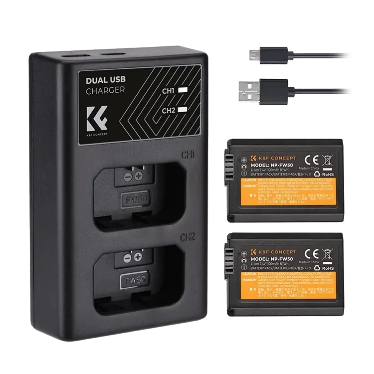 2 аккумулятора NP-FW50 + зарядное устройство K&F Concept KF28.0015 - фото 2 - id-p226743559