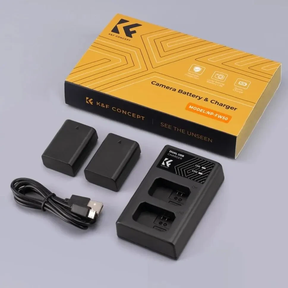 2 аккумулятора NP-FW50 + зарядное устройство K&F Concept KF28.0015 - фото 5 - id-p226743559