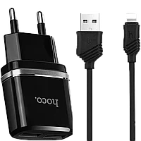 Сетевой адаптер HOCO C12 Smart Чёрный + кабель Lightning 1м