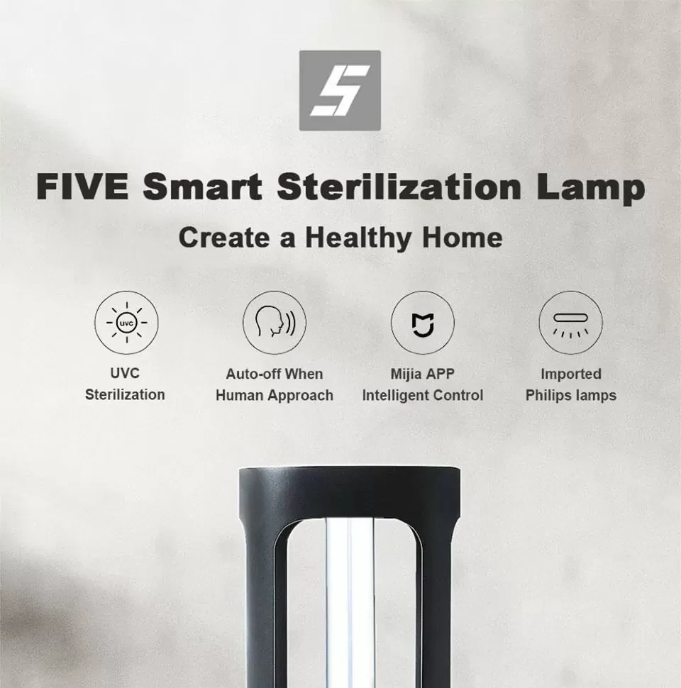 Дезинфицирующая лампа Xiaomi FIVE Smart Sterilization Light Чёрная - фото 5 - id-p226738677