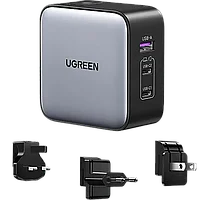 Сетевой адаптер Ugreen CD296 GaN 65W со сменными вилками Серый