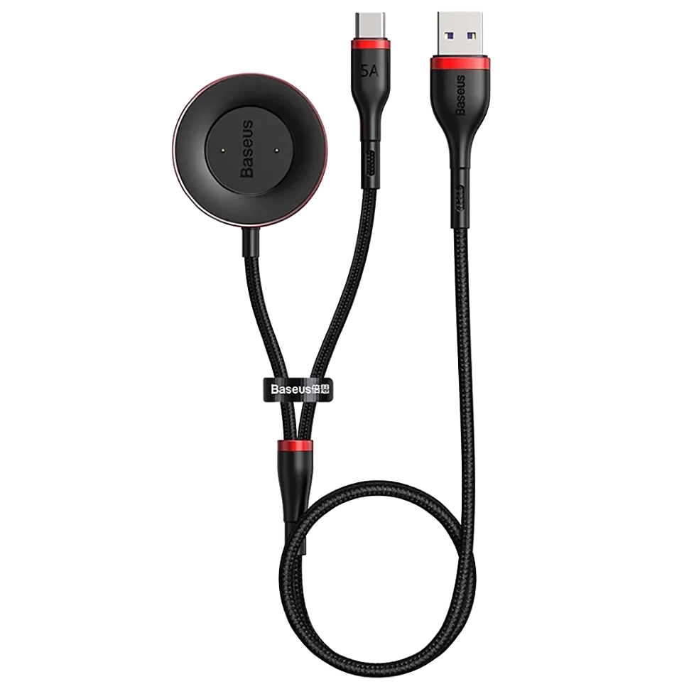 Док станция Baseus Cafule One-for-two для умных часов Huawei 1.5м Красный+черный - фото 1 - id-p226741099