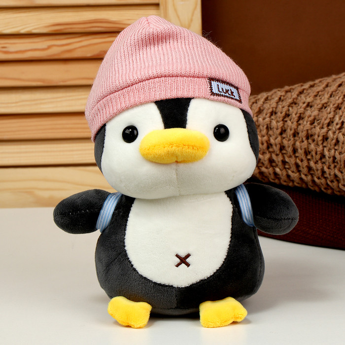 Мягкая игрушка "Пингвин" с рюкзаком, в розовой шапке, 22 см - фото 2 - id-p226754043