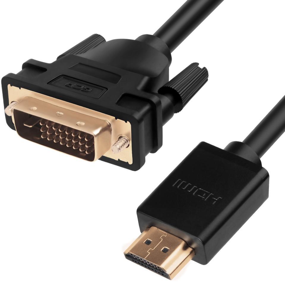 Greenconnect Кабель HDMI-DVI 1.0m черный, OD7.3mm, 28/28 AWG, позолоченные контакты, 19pin AM / 24+1M AM - фото 1 - id-p226754747
