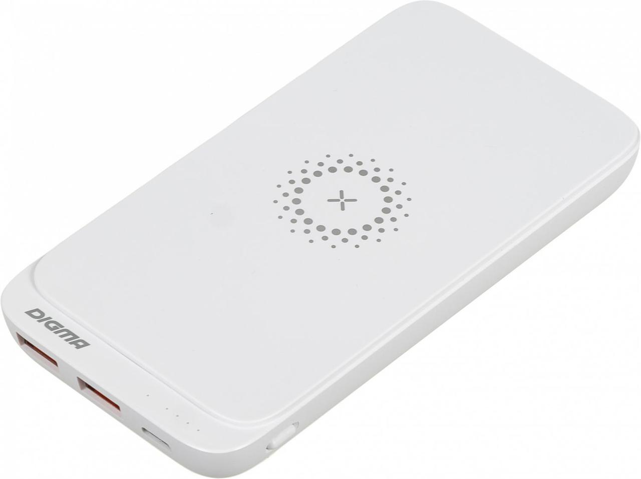 Мобильный аккумулятор Digma DGPQ10E 10000mAh 3A QC PD 20W 2xUSB беспроводная зарядка белый (DGPQ10E20PWT) - фото 1 - id-p226754881