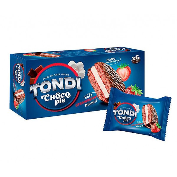 Печенье Tondi Choco Pie глазированное клубничное 180г - фото 1 - id-p226760316