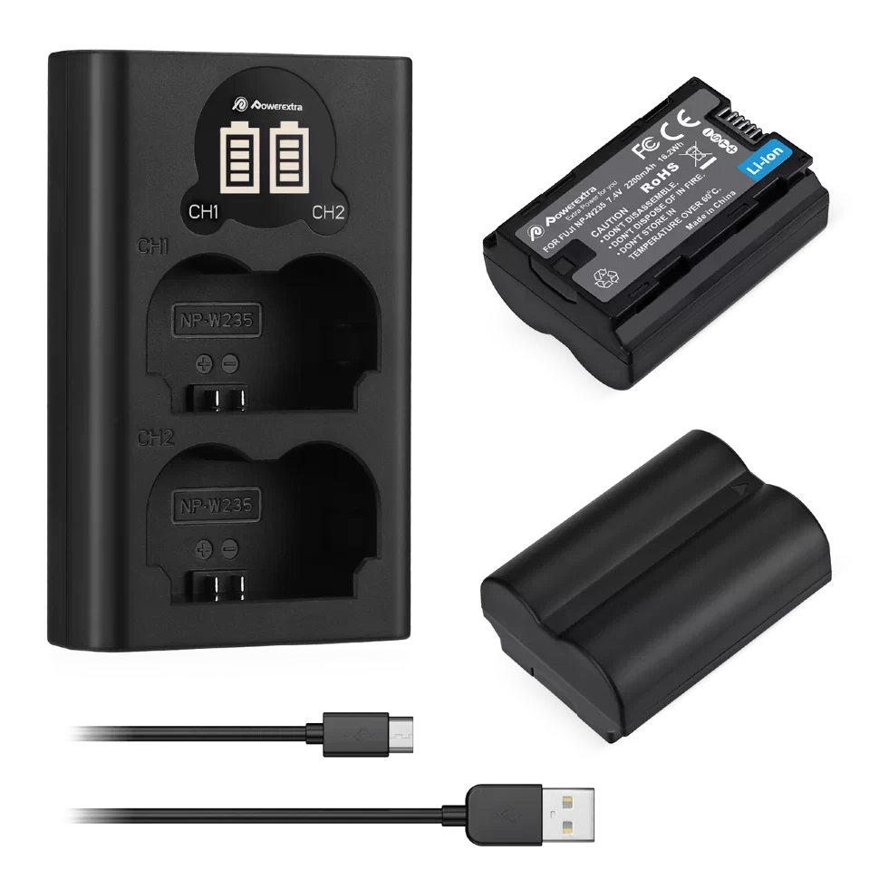 2 аккумулятора NP-W235 + зарядное устройство Powerextra FJ-W235USB-B - фото 1 - id-p226743610