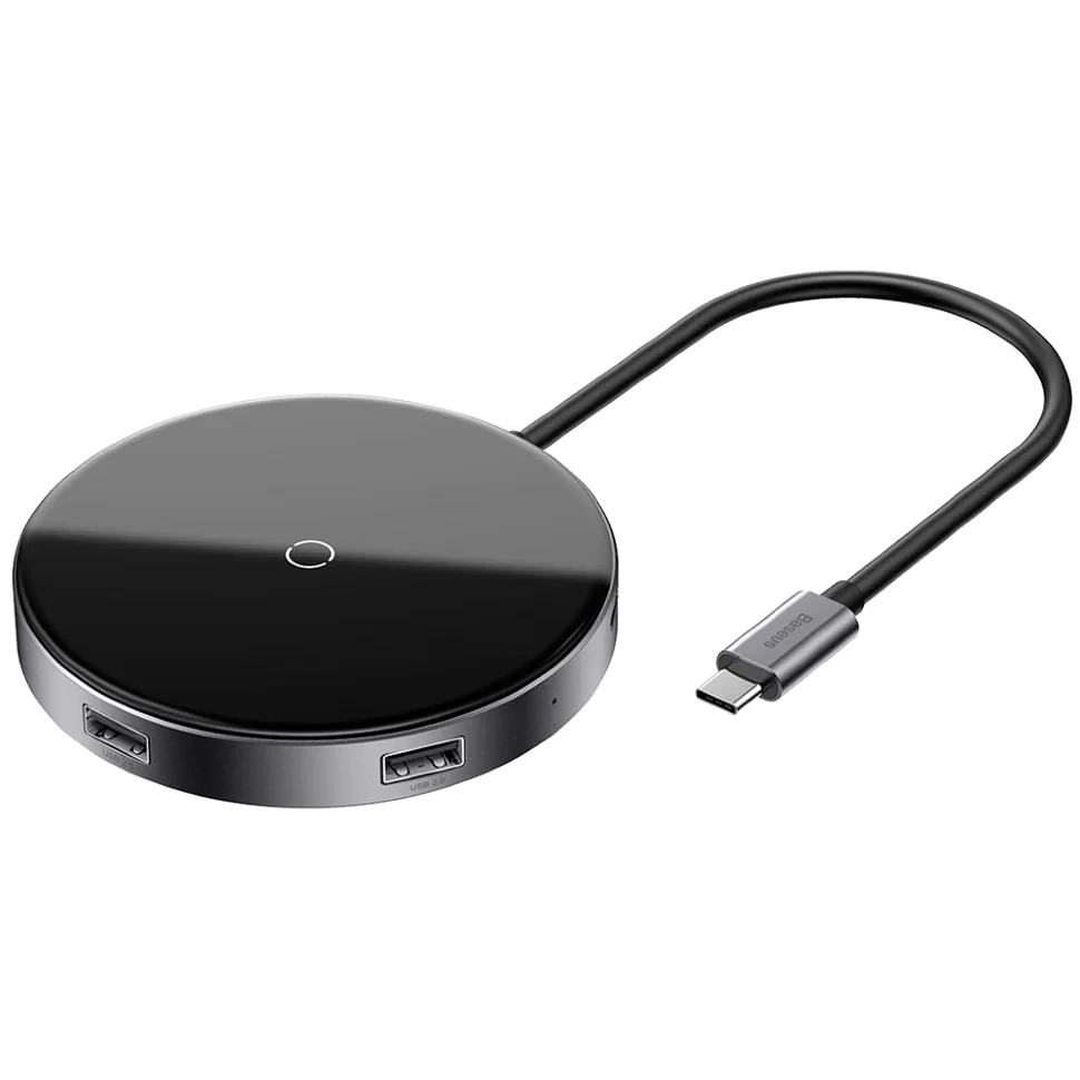 Хаб Baseus Circular Mirror (USB х4 + Type-C PD) Серый - фото 1 - id-p226741253