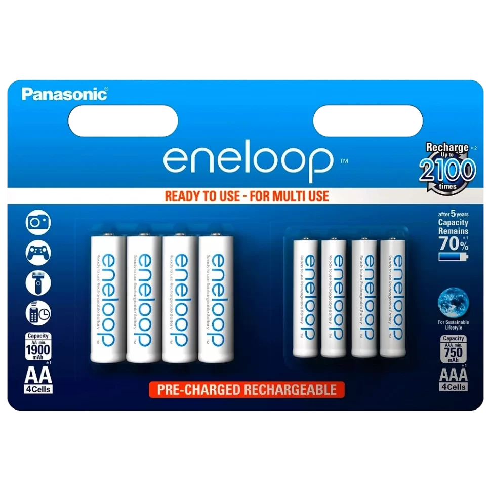 Комплект аккумуляторных батарей Panasonic eneloop BK-KJMCCE44E (4 AAA + 4 AA) - фото 1 - id-p226741497