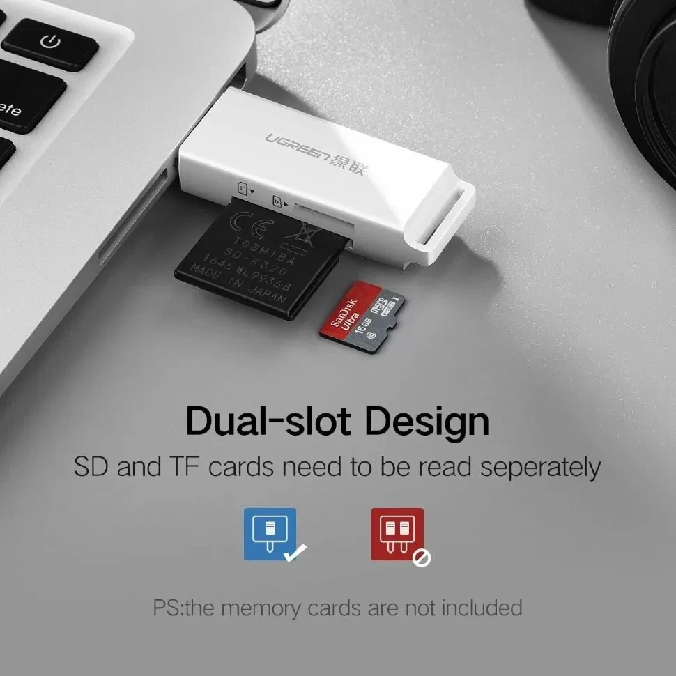 Кардридер Ugreen CM104 USB 3.0 TF + SD Белый - фото 9 - id-p226761456