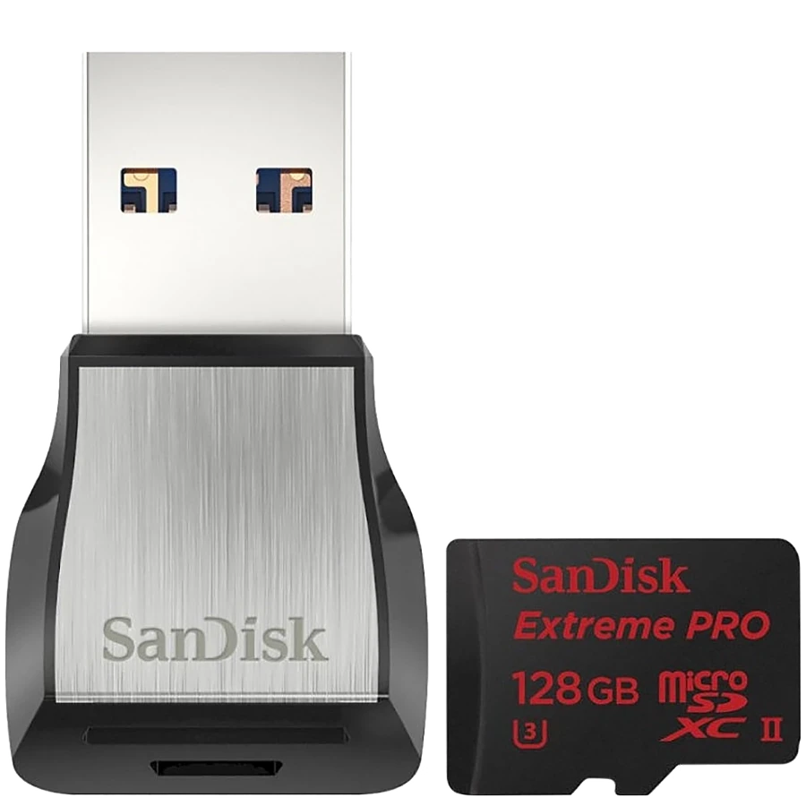 Карта памяти SanDisk Extreme Pro microSDXC 128 Гб UHS-II Class 3 (U3) + USB adapter - фото 1 - id-p226761515