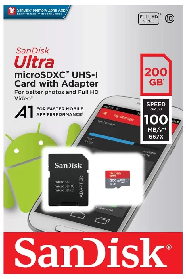 Карта памяти SanDisk Ultra microSDXC 200Gb UHS-I U1 Class10 + SD Adapter - фото 6 - id-p226761527