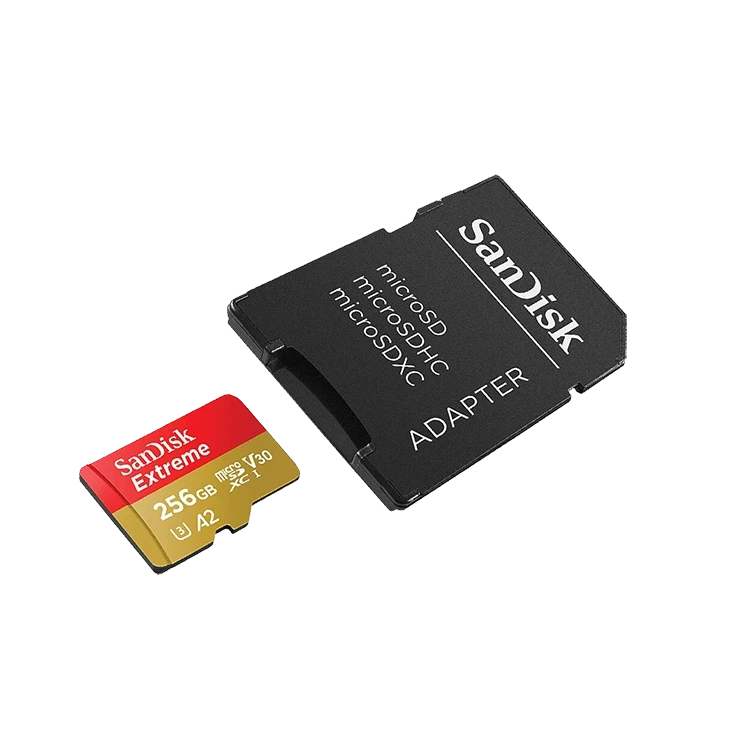 Карта памяти Sandisk Extreme microSDXC A2 C10 V30 UHS-I U5 256GB + SD Adapter + Rescue Pro Deluxe - фото 2 - id-p226761559