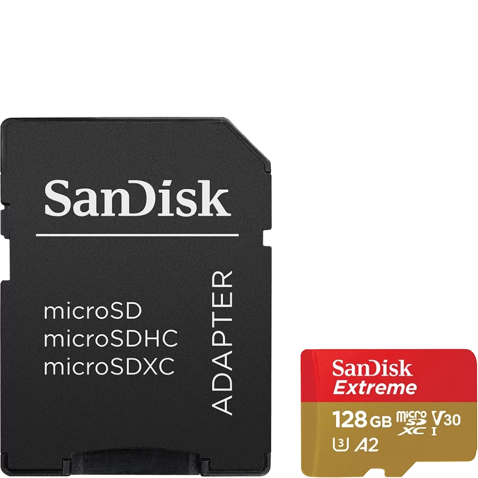Карта памяти Sandisk Extreme microSDXC A2 C10 V30 UHS-I U4 128GB + SD Adapter + Rescue Pro Deluxe - фото 1 - id-p226761574