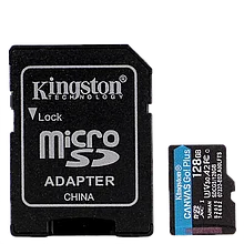 Карта памяти Kingston microSDXC 128Gb V30 UHS-I U3 + SD адаптер