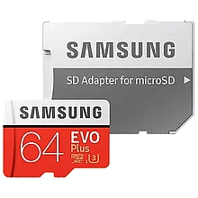 Карта памяти Samsung EVO Plus microSDXC 64Gb Class10 UHS-I U3 + SD Adapter