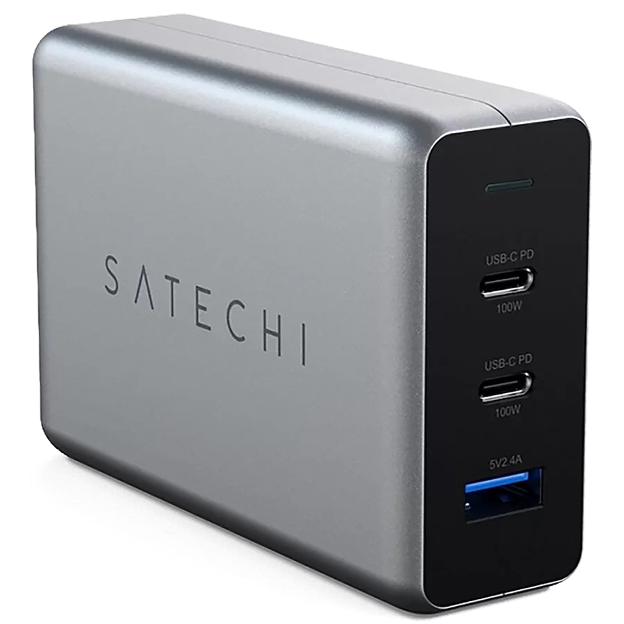 Зарядное устройство Satechi Compact Charger GaN Power (Type-C 100 Вт, USB 12 Вт) Серый космос - фото 1 - id-p226740632