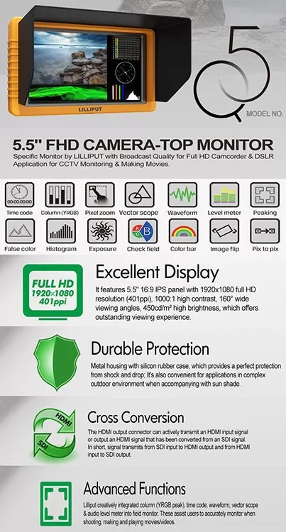 Операторский монитор Lilliput Q5 5.5" FHD SDI - фото 9 - id-p226743127