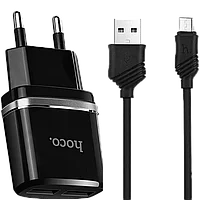 Сетевой адаптер HOCO C12 Smart Чёрный + кабель MicroUSB 1м
