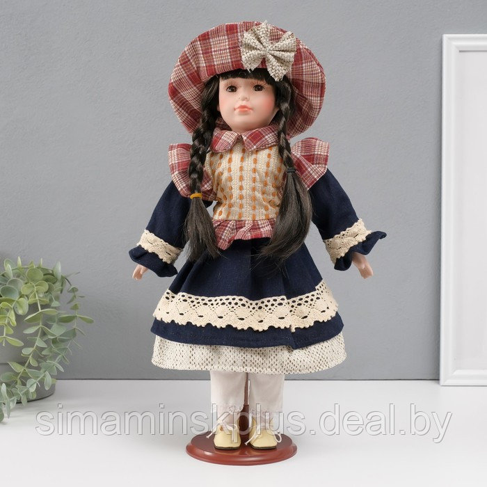 Кукла коллекционная керамика "Есения в бежевой жилетке и синей юбке" 39 см - фото 1 - id-p226764731